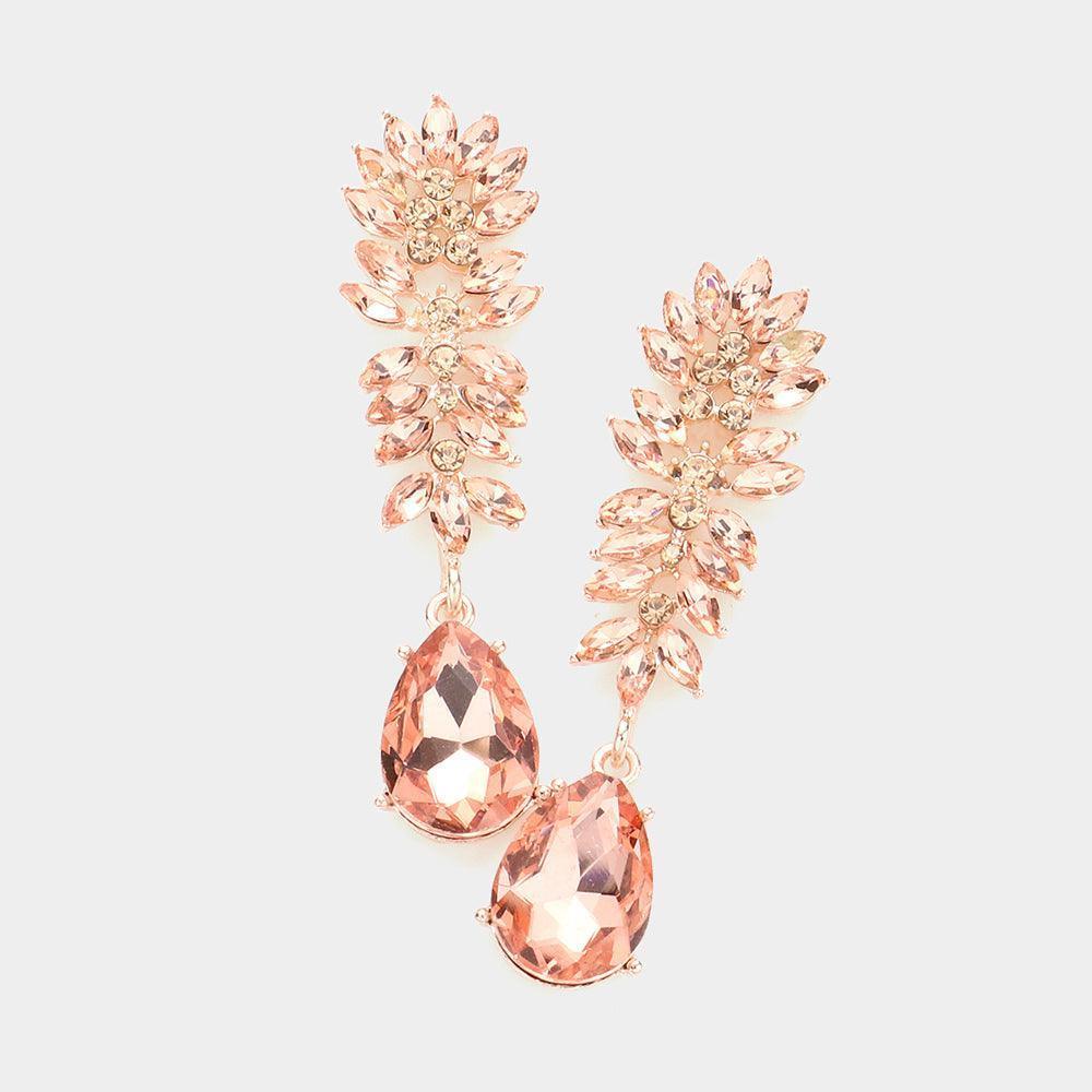 Peach Marquise Stone Cluster Teardrop Link Dangle Evening Earrings - Jewelry Store by Erik Rayo