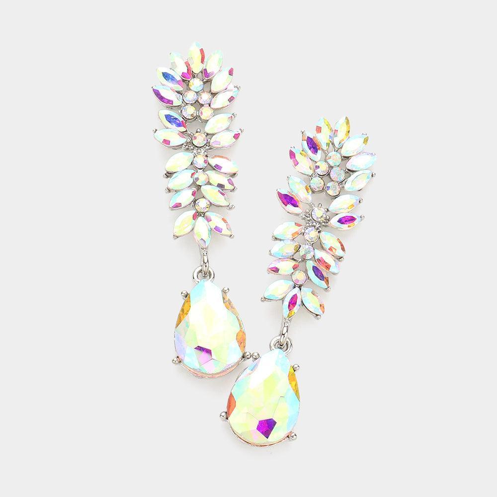 Silver Marquise Stone Cluster Teardrop Link Dangle Evening Earrings - Jewelry Store by Erik Rayo