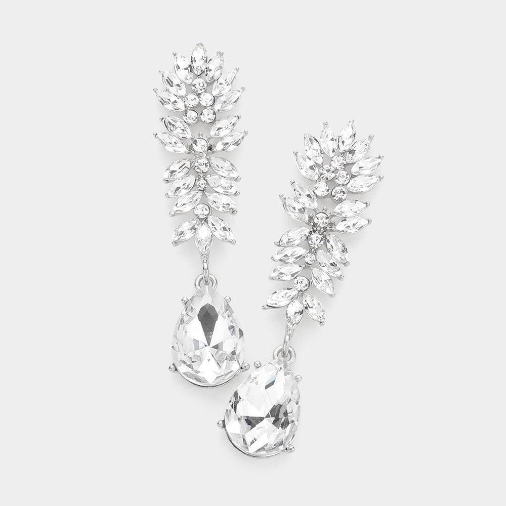 Silver Marquise Stone Cluster Teardrop Link Dangle Evening Earrings - Jewelry Store by Erik Rayo