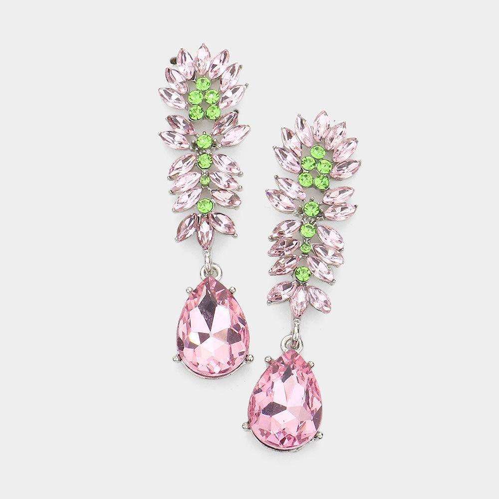 Pink Marquise Stone Cluster Teardrop Link Dangle Evening Earrings - Jewelry Store by Erik Rayo