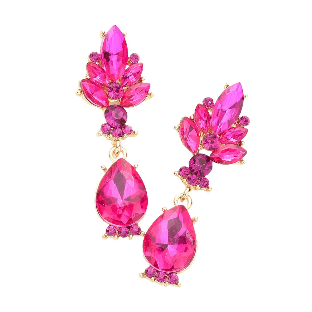 Fuchsia Marquise Glass Crystal Teardrop Dangle Evening Earrings - Jewelry Store by Erik Rayo