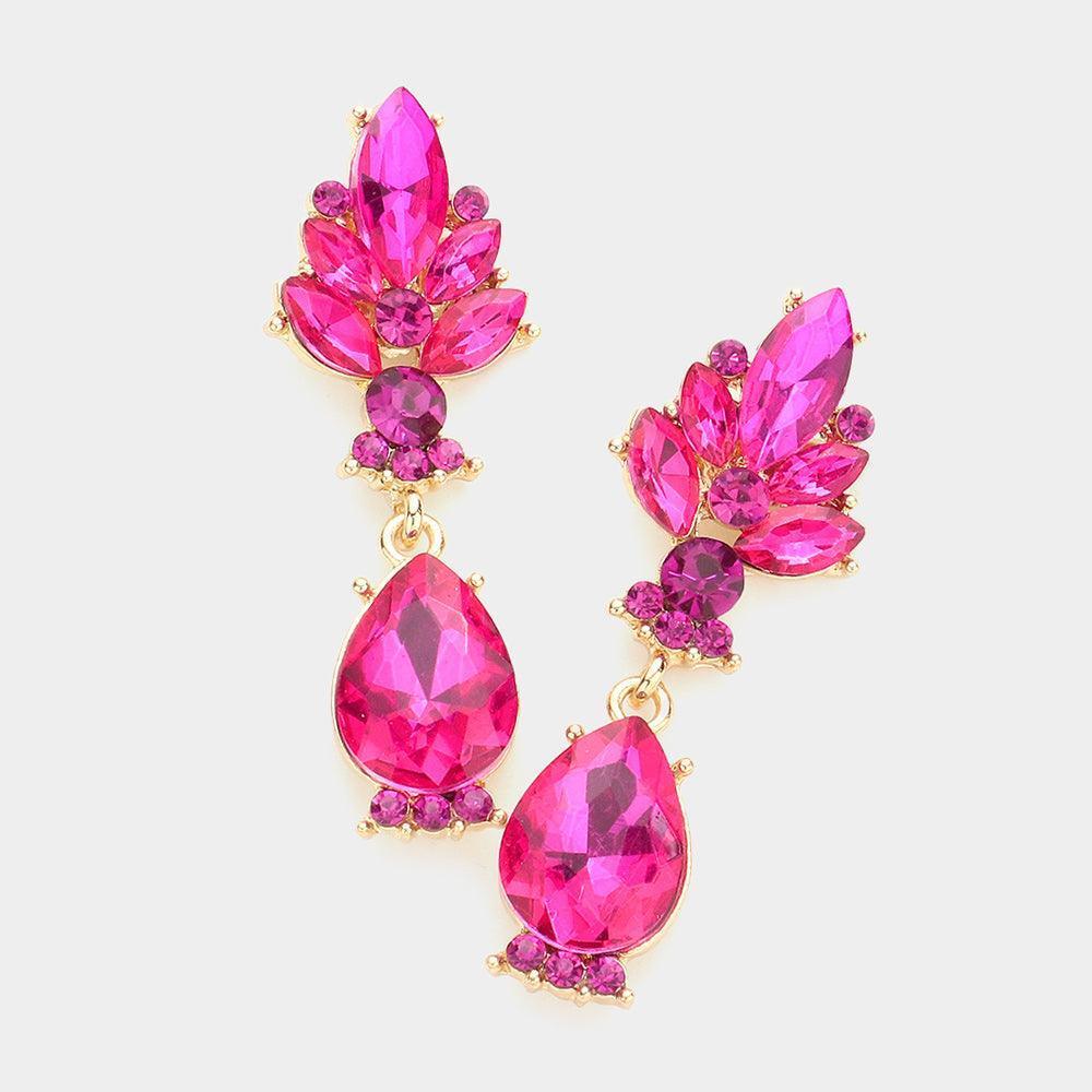 Fuchsia Marquise Glass Crystal Teardrop Dangle Evening Earrings - Jewelry Store by Erik Rayo