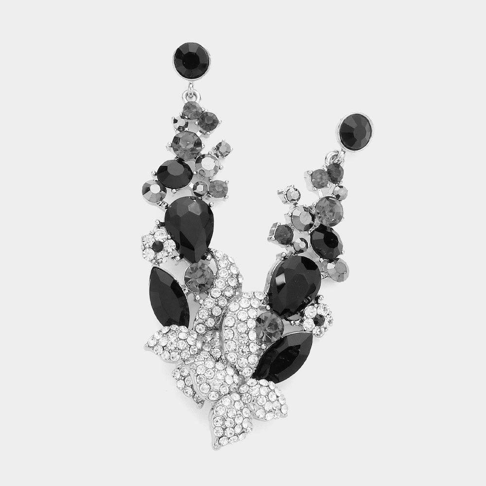 Clear Crystal Teardrop Marquise Flower Drop Evening Earrings - Jewelry Store by Erik Rayo