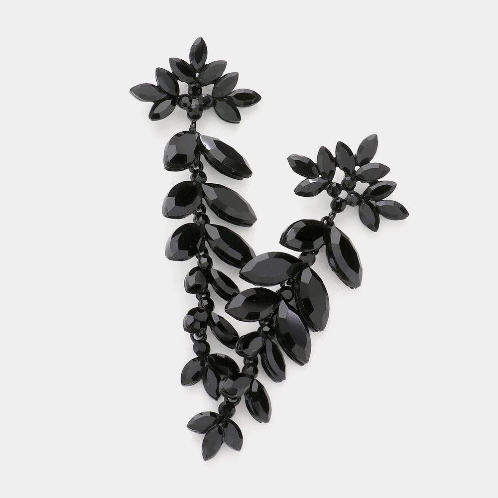 Black Marquise Stone Cluster Dangle Evening Earrings - Jewelry Store by Erik Rayo