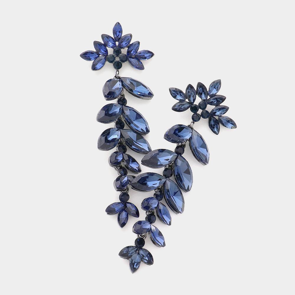 Blue Marquise Stone Cluster Dangle Evening Earrings - Jewelry Store by Erik Rayo