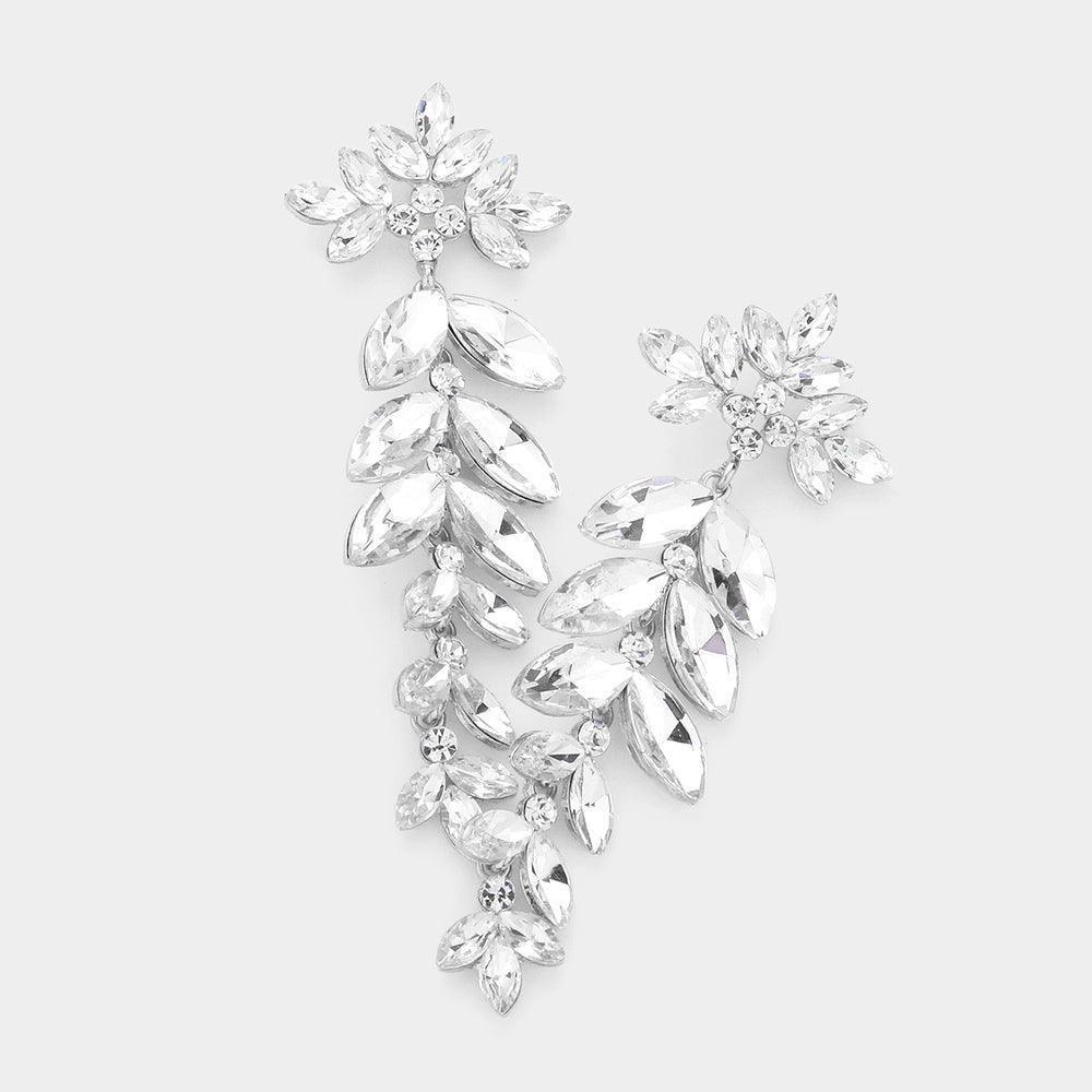 Silver Marquise Stone Cluster Dangle Evening Earrings - Jewelry Store by Erik Rayo
