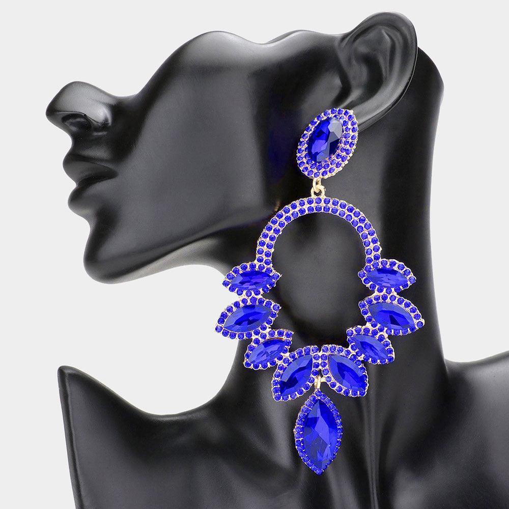 Blue Marquise Stone Accented Statement Evening Earrings - Jewelry Store by Erik Rayo