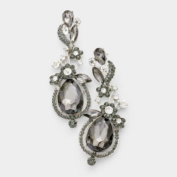 Clear Floral Vine Teardrop Crystal Rhinestone Evening Earrings - Jewelry Store by Erik Rayo