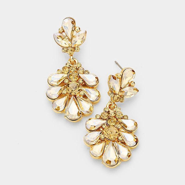Gold Crystal Teardrop Cluster Evening Earrings - Jewelry Store by Erik Rayo