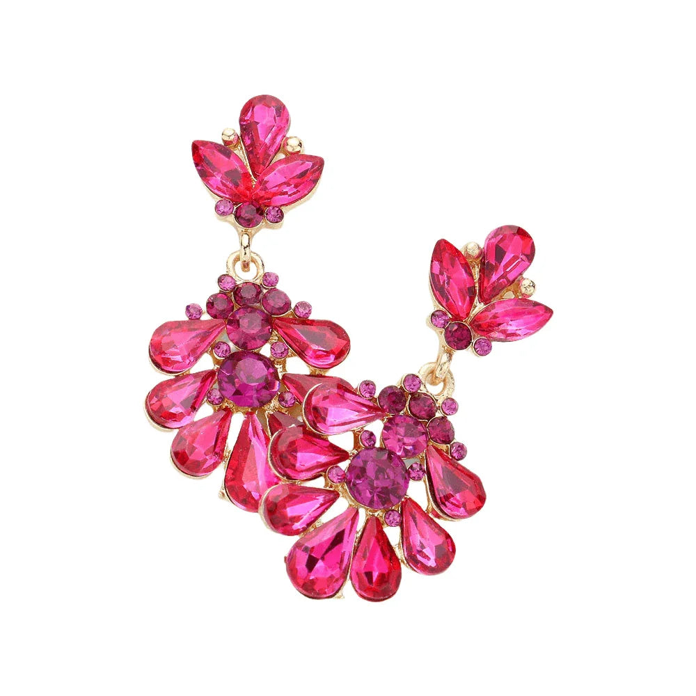 Red Crystal Teardrop Cluster Evening Earrings - Jewelry Store by Erik Rayo