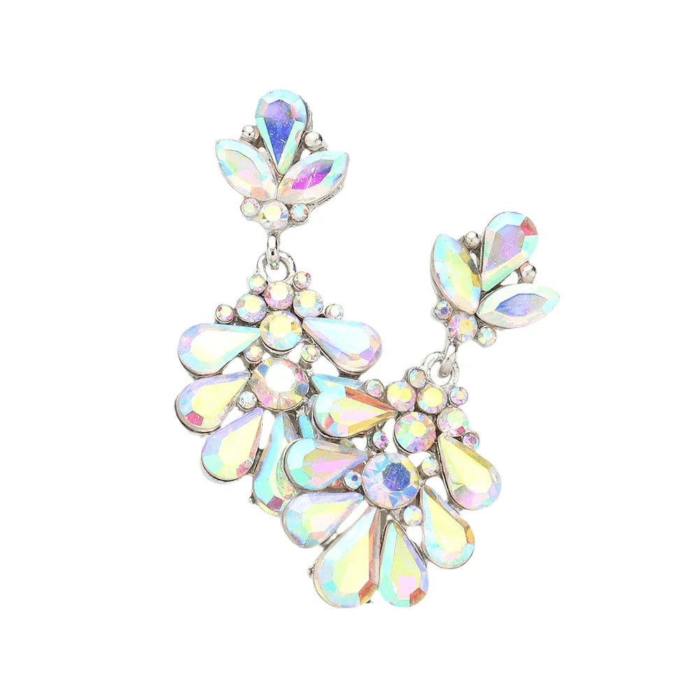 Silver Crystal Teardrop Cluster Evening Earrings - Jewelry Store by Erik Rayo