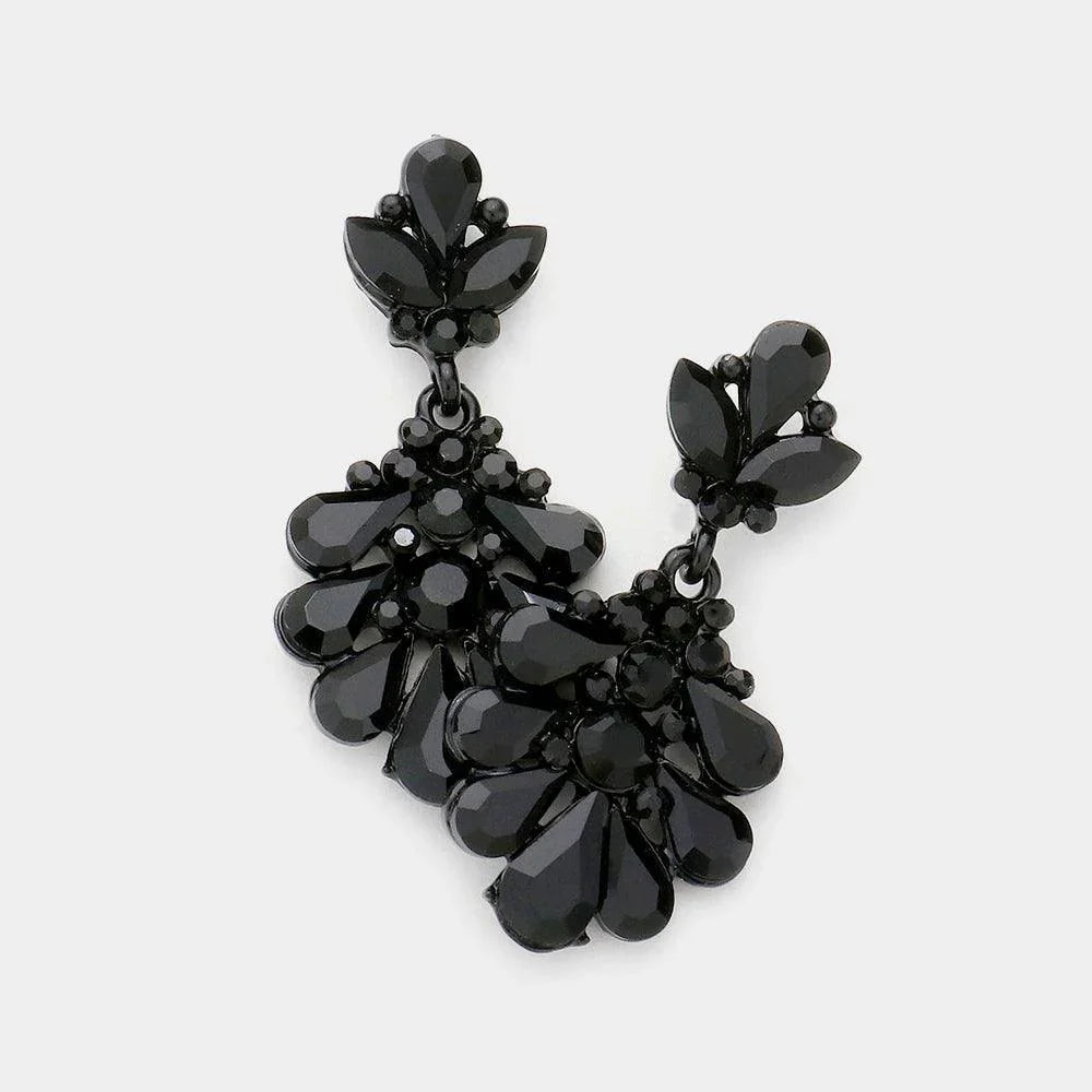 Black Crystal Teardrop Cluster Evening Earrings - Jewelry Store by Erik Rayo