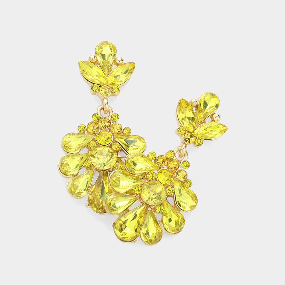 Yellow Crystal Teardrop Cluster Evening Earrings