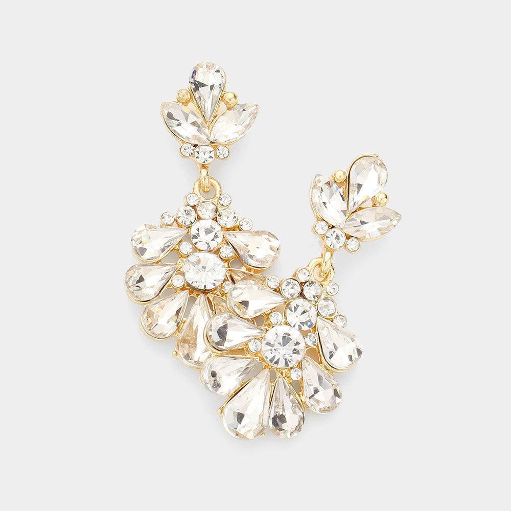 Clear Crystal Teardrop Cluster Evening Earrings - Jewelry Store by Erik Rayo