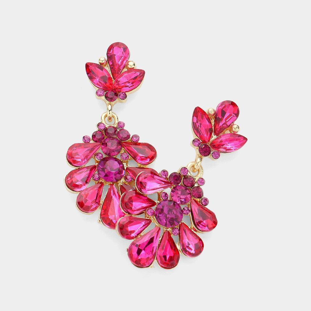 Red Crystal Teardrop Cluster Evening Earrings - Jewelry Store by Erik Rayo