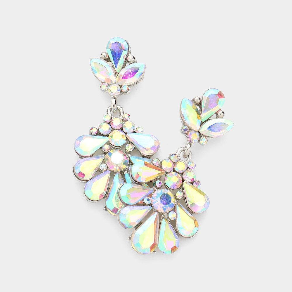 Silver Crystal Teardrop Cluster Evening Earrings - Jewelry Store by Erik Rayo