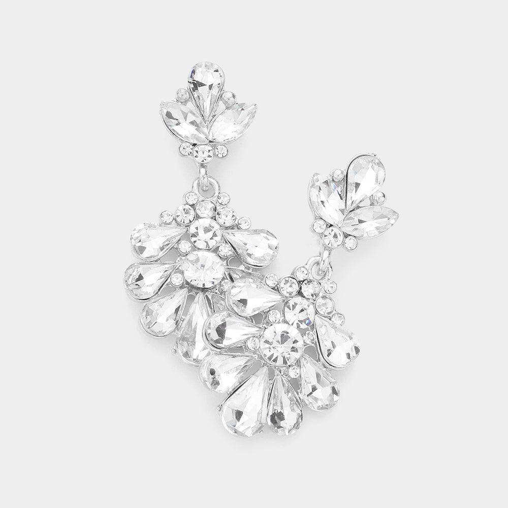 Clear Crystal Teardrop Cluster Evening Earrings - Jewelry Store by Erik Rayo