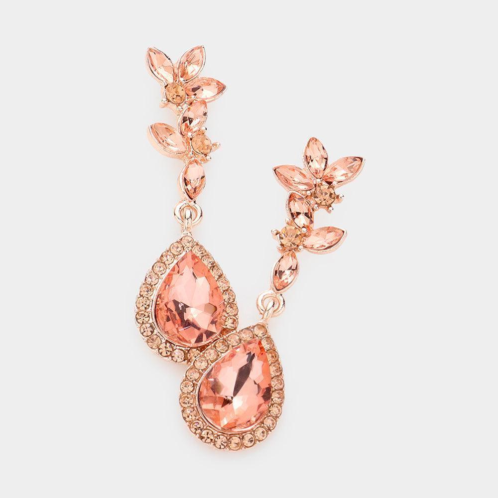 Peach Marquise Stone Cluster Teardrop Link Dangle Evening Earrings - Jewelry Store by Erik Rayo