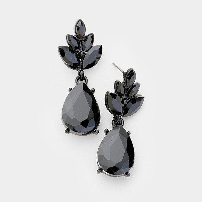 Black Crystal Teardrop Cluster Vine Evening Earrings - Jewelry Store by Erik Rayo
