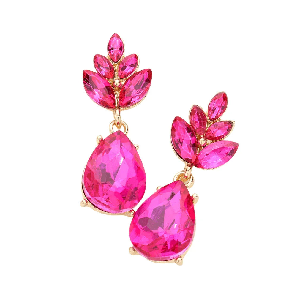 Fuchsia Crystal Teardrop Cluster Vine Evening Earrings - Jewelry Store by Erik Rayo