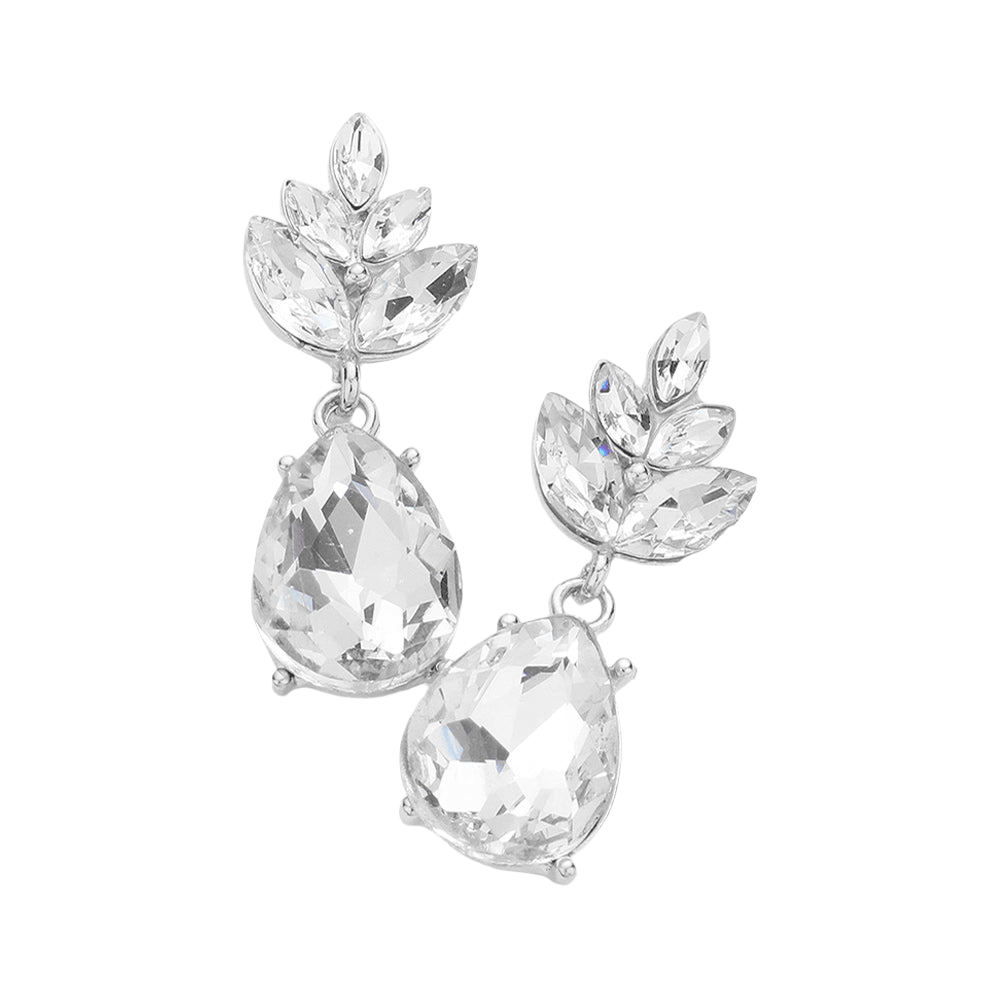 Silver Crystal Teardrop Cluster Vine Evening Earrings