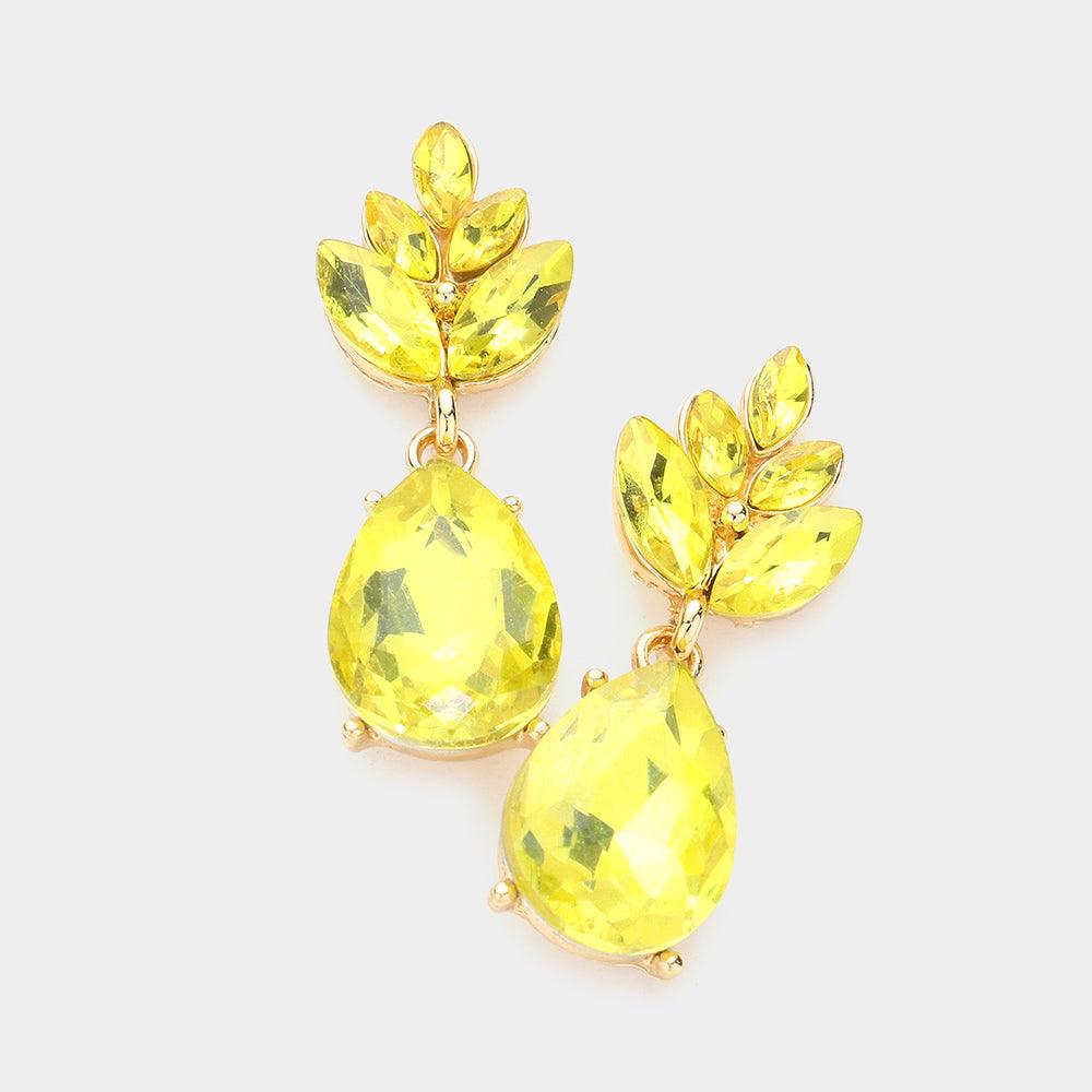 Yellow Crystal Teardrop Cluster Vine Evening Earrings