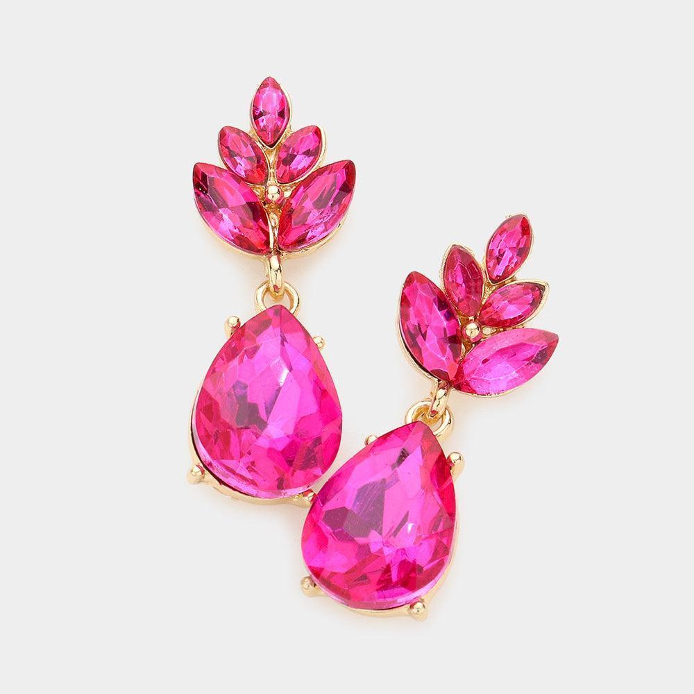 Fuchsia Crystal Teardrop Cluster Vine Evening Earrings - Jewelry Store by Erik Rayo