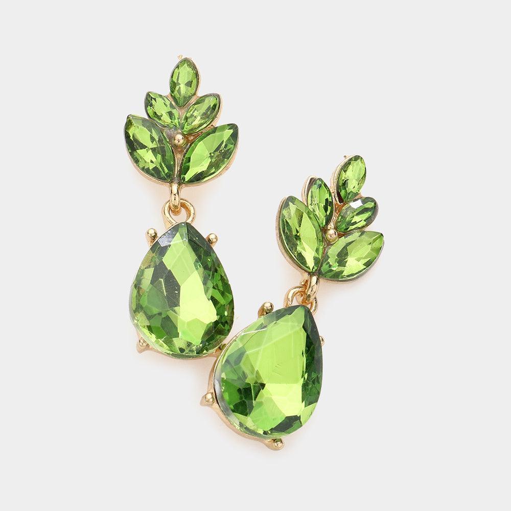 Green Crystal Teardrop Cluster Vine Evening Earrings - Jewelry Store by Erik Rayo