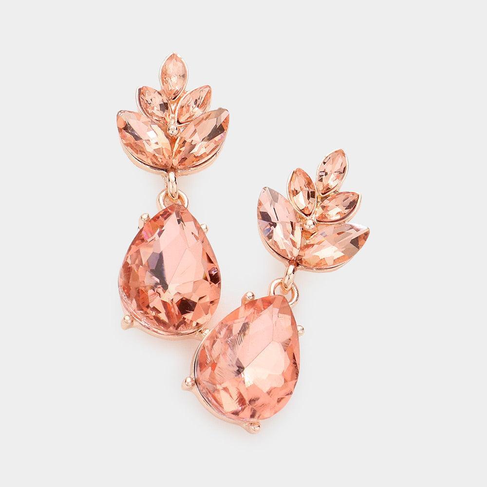 Peach Crystal Teardrop Cluster Vine Evening Earrings - Jewelry Store by Erik Rayo