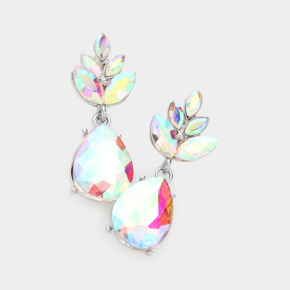 Silver Crystal Teardrop Cluster Vine Evening Earrings - Jewelry Store by Erik Rayo