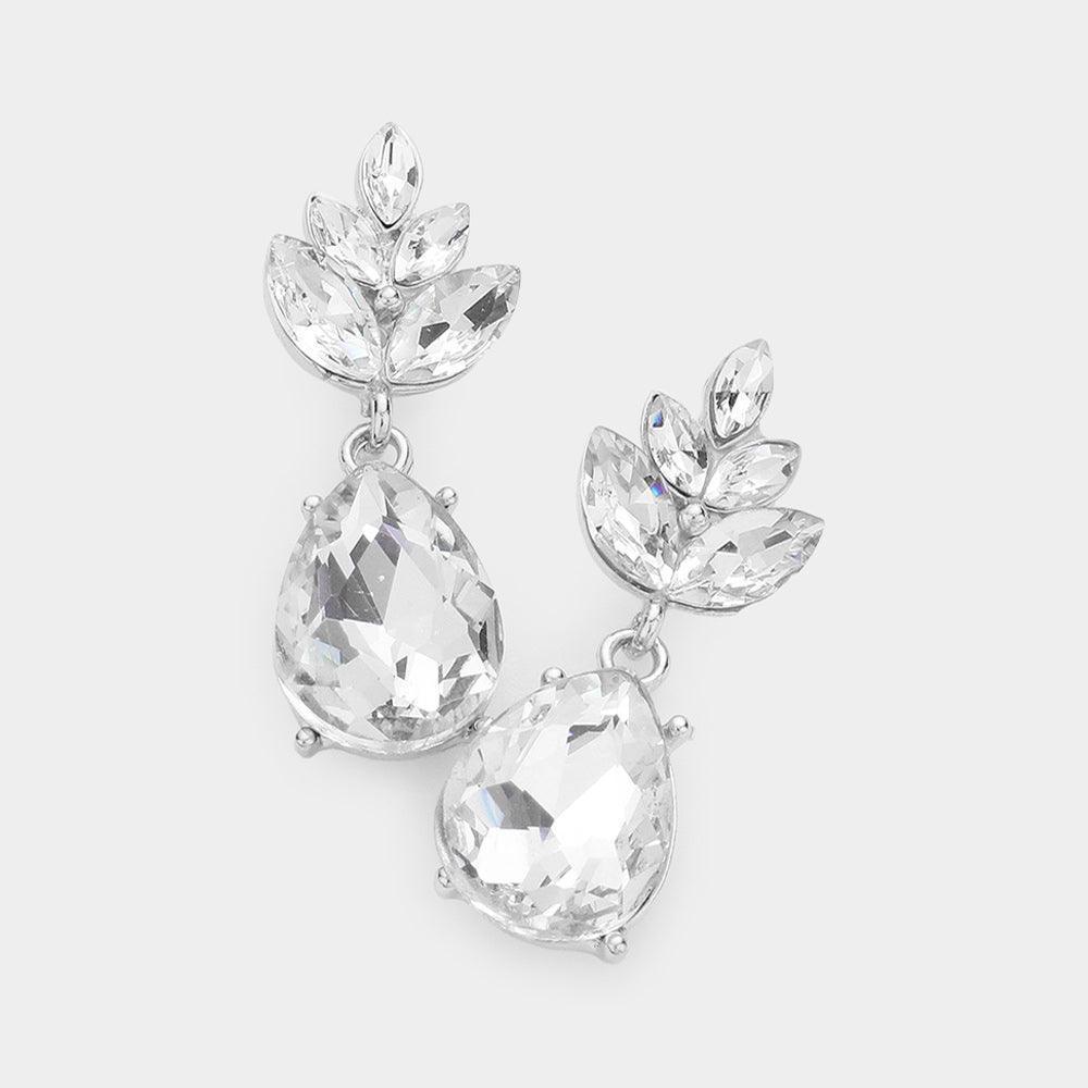 Silver Crystal Teardrop Cluster Vine Evening Earrings - Jewelry Store by Erik Rayo