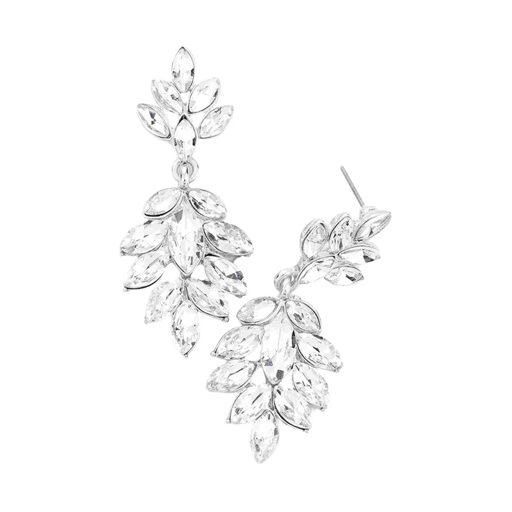 Silver Crystal Marquise Cluster Drop Evening Earrings - Jewelry Store by Erik Rayo