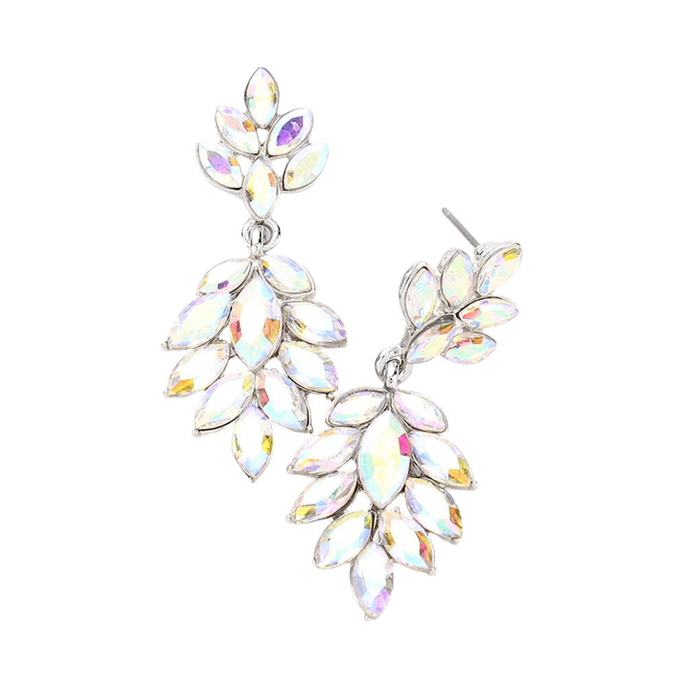 Silver Crystal Marquise Cluster Drop Evening Earrings