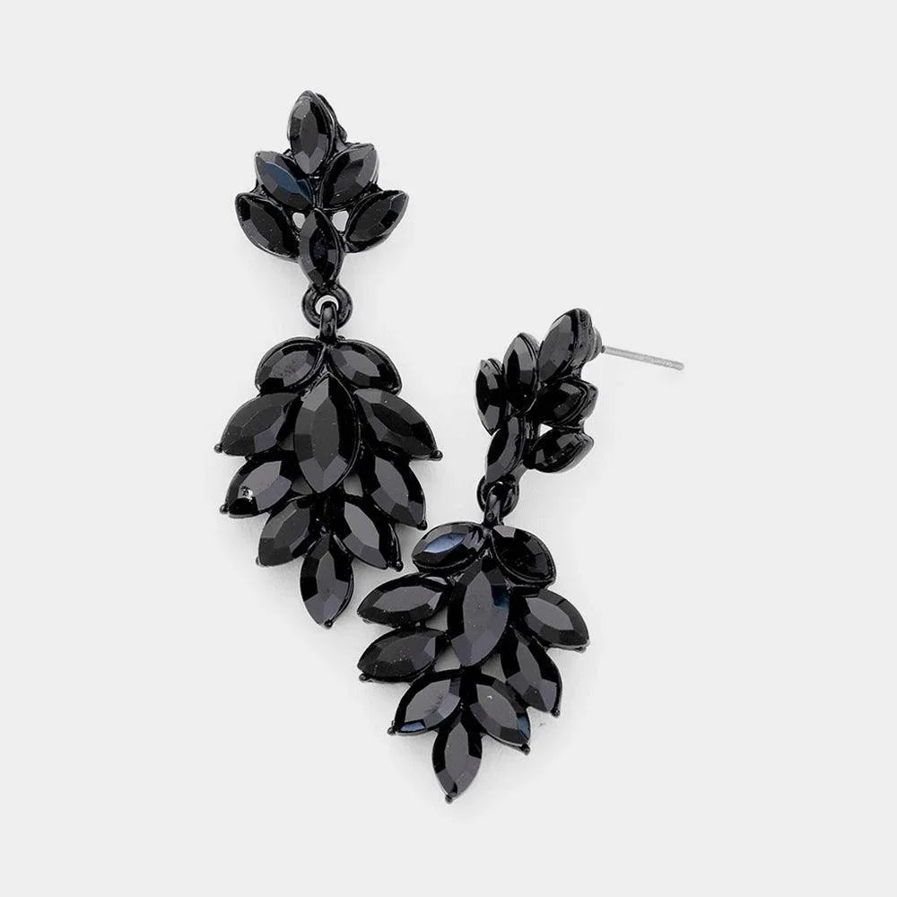Black Crystal Marquise Cluster Drop Evening Earrings - Jewelry Store by Erik Rayo