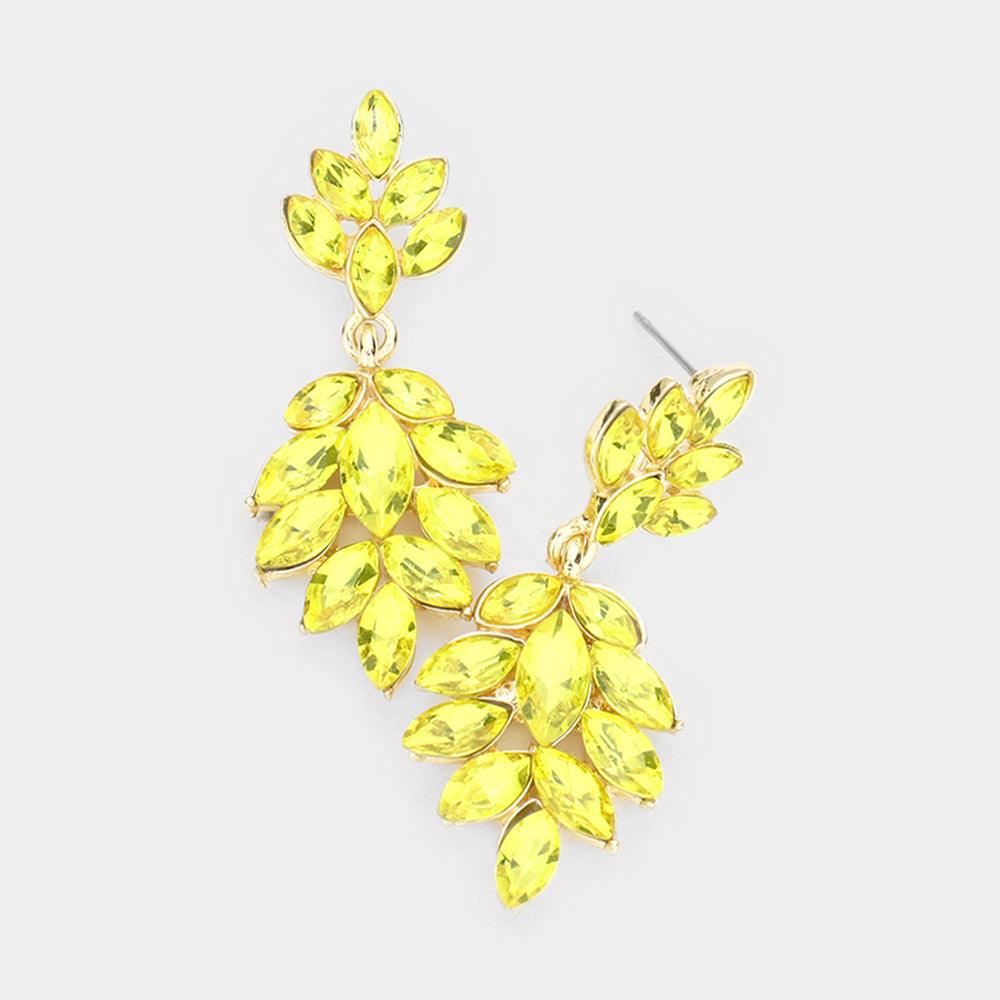 Yellow Crystal Marquise Cluster Drop Evening Earrings