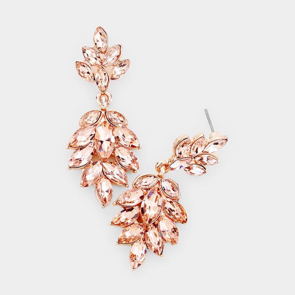 Peach Crystal Marquise Cluster Drop Evening Earrings - Jewelry Store by Erik Rayo