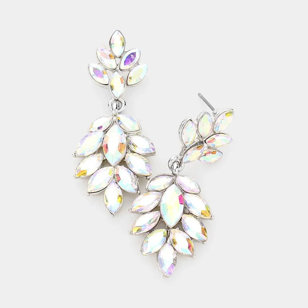Silver Crystal Marquise Cluster Drop Evening Earrings - Jewelry Store by Erik Rayo