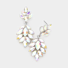 Load image into Gallery viewer, Silver Crystal Marquise Cluster Drop Evening Earrings
