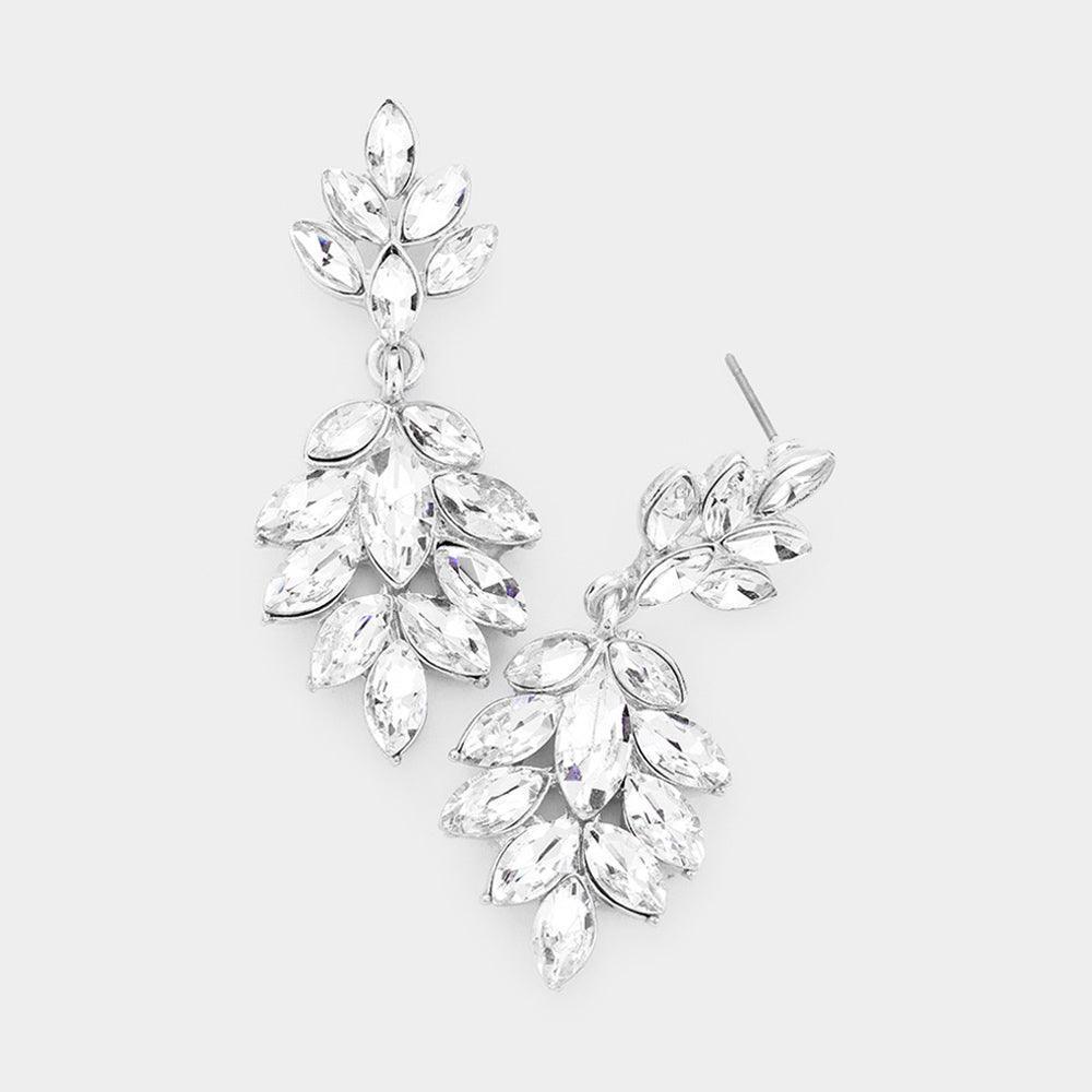 Silver Crystal Marquise Cluster Drop Evening Earrings - Jewelry Store by Erik Rayo