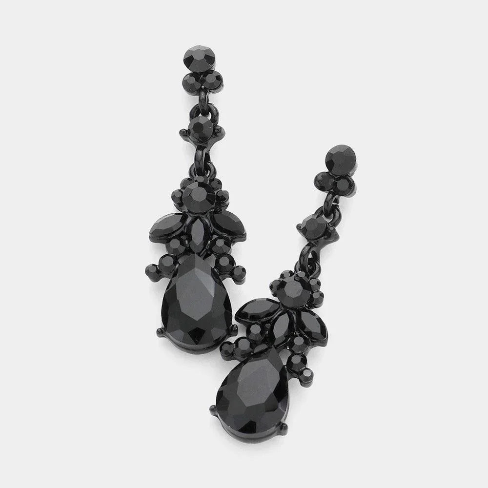 Black Marquise Crystal Teardrop Accented Evening Earrings - Jewelry Store by Erik Rayo