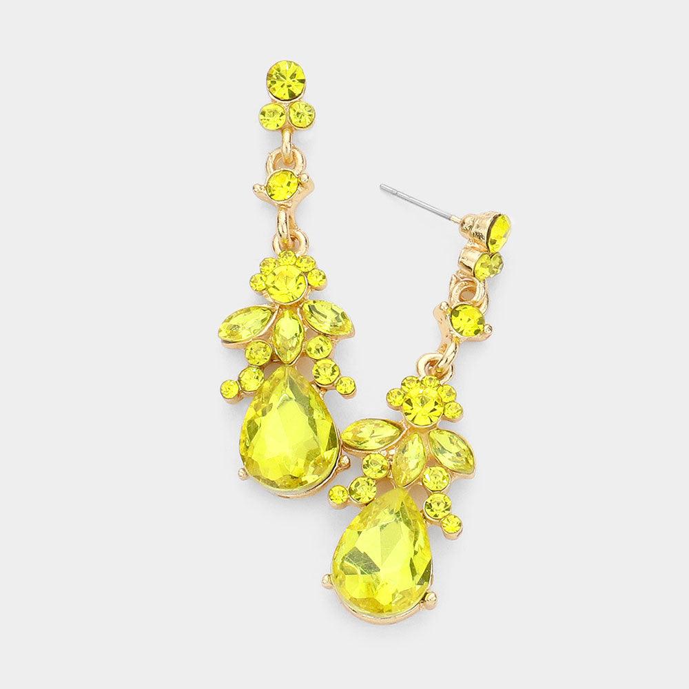 Yellow Marquise Crystal Teardrop Accented Evening Earrings