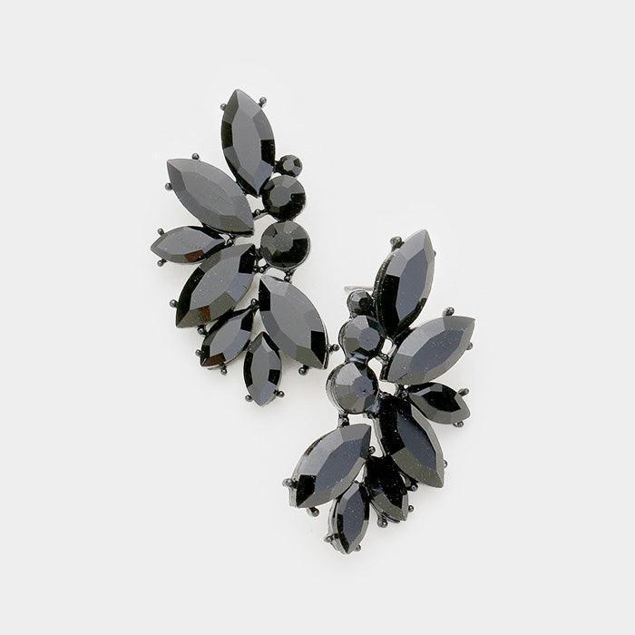 Black Crystal Rhinestone Marquise Cluster Earrings - Jewelry Store by Erik Rayo