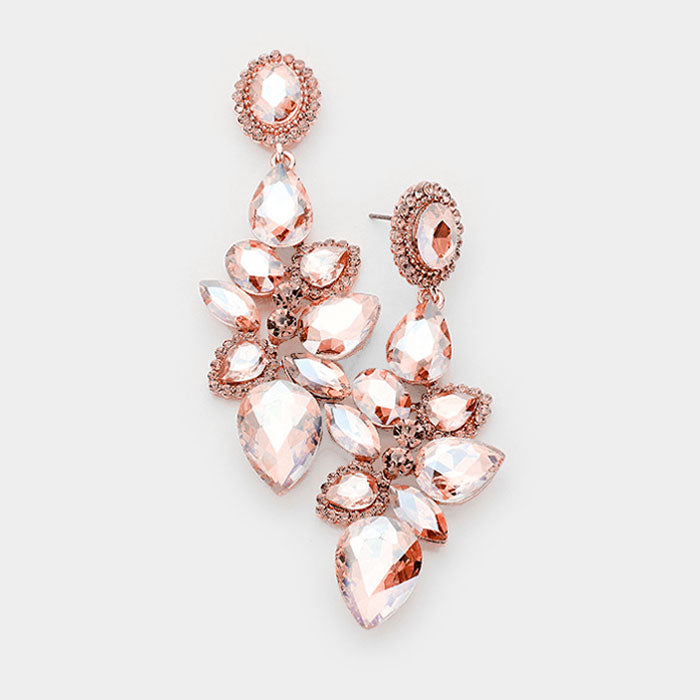 Rose Gold Multi Stone Cluster Vine Evening Earrings