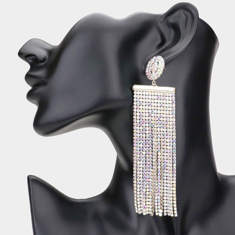 Gold Oversized Crystal Rhinestone Tassel Statement Earrings - Jewelry Store by Erik Rayo