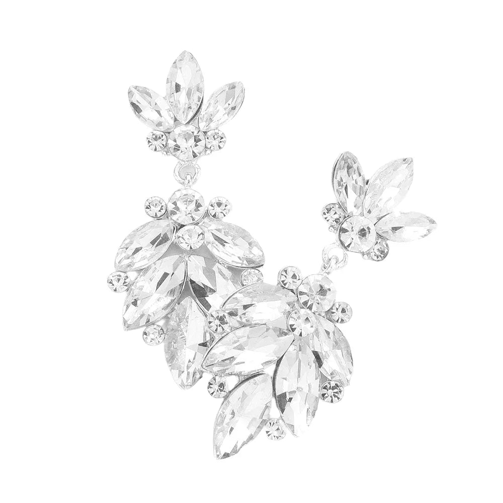 Clear Crystal Marquise Ornate Floral Evening Earrings - Jewelry Store by Erik Rayo