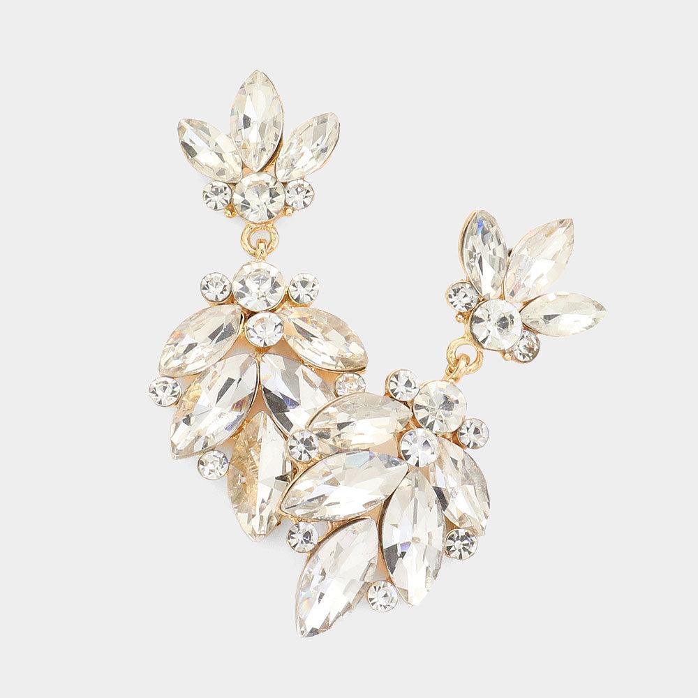 Clear Crystal Marquise Ornate Floral Evening Earrings - Jewelry Store by Erik Rayo