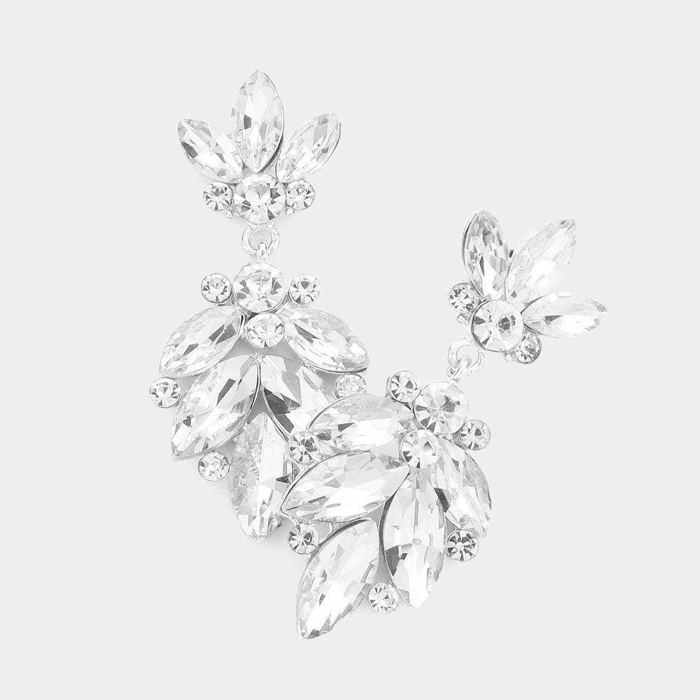Clear Crystal Marquise Ornate Floral Evening Earrings - Jewelry Store by Erik Rayo