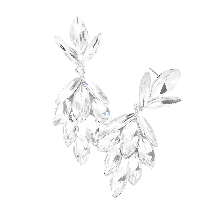 Silver Crystal Marquise Cluster Evening Earrings