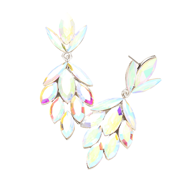 Silver Crystal Marquise Cluster Evening Earrings