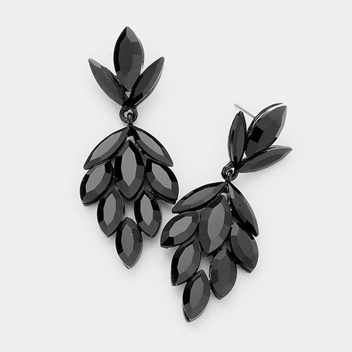 Black Crystal Marquise Cluster Evening Earrings - Jewelry Store by Erik Rayo